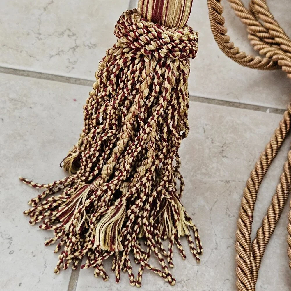 RARE LUXURY ITALIAN BURGUNDY RED GOLD CURTAIN TASSEL TIE BACK PULL SWAG FRINGE